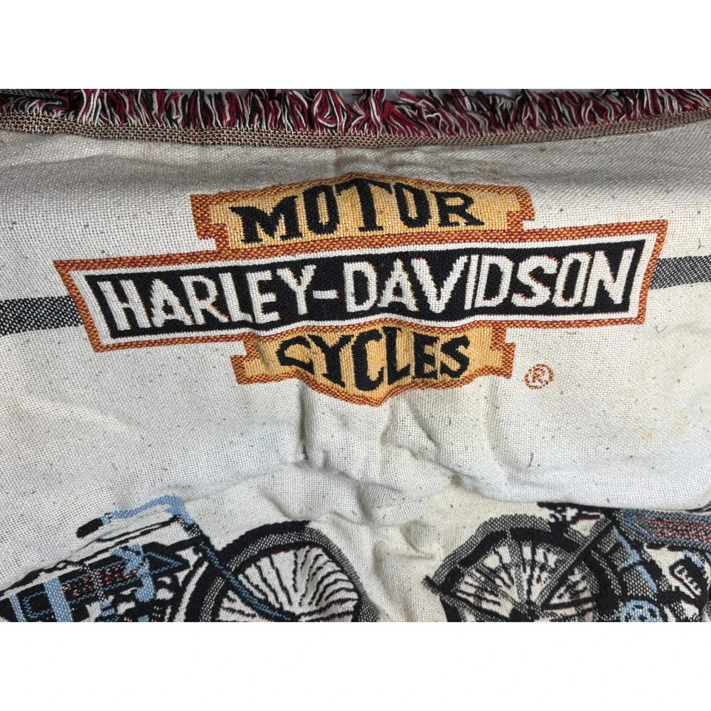 Vintage Harley-Davidson Woven Tapestry Throw Blanket-Motorcycle History Fringe